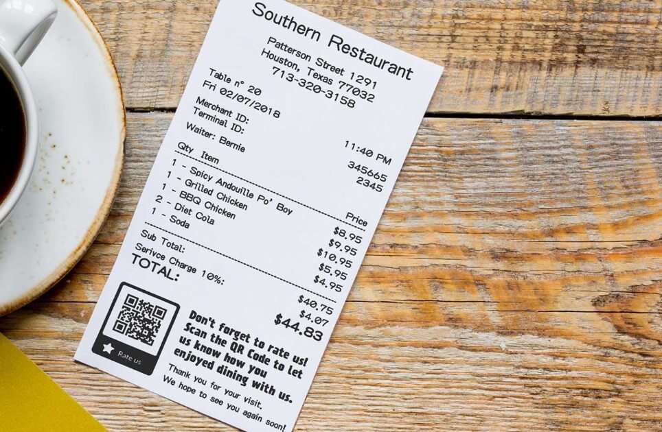 receipt with review code